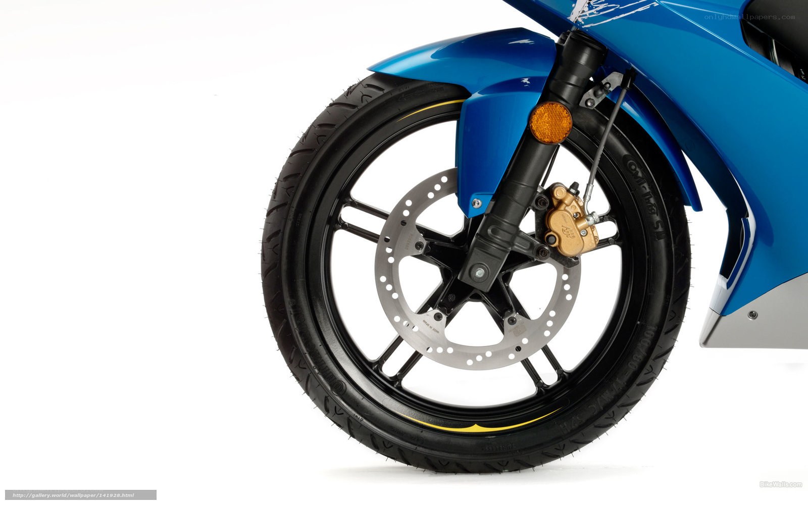 blue motorcycle front wheel