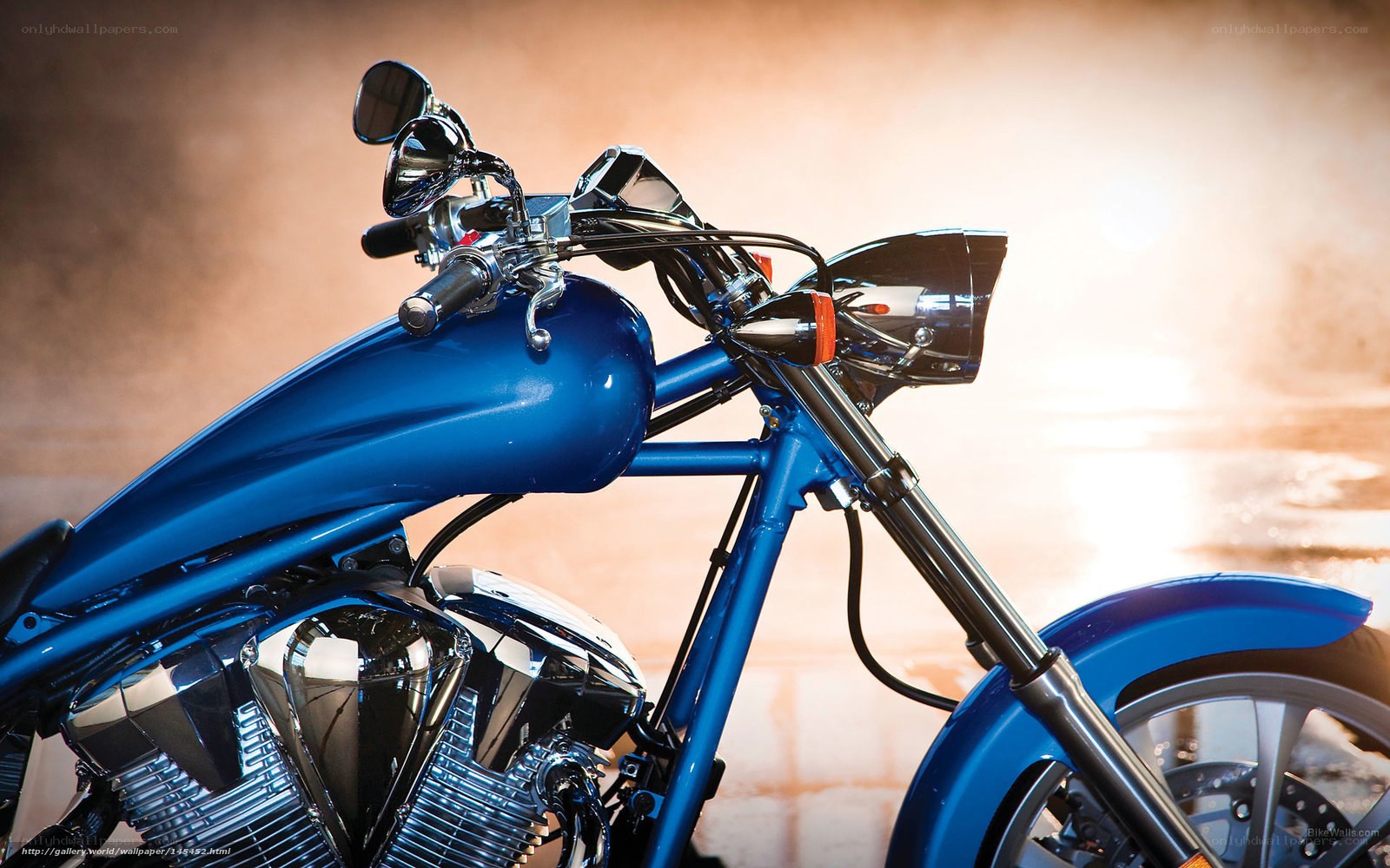 Blue motorcycle in golden light