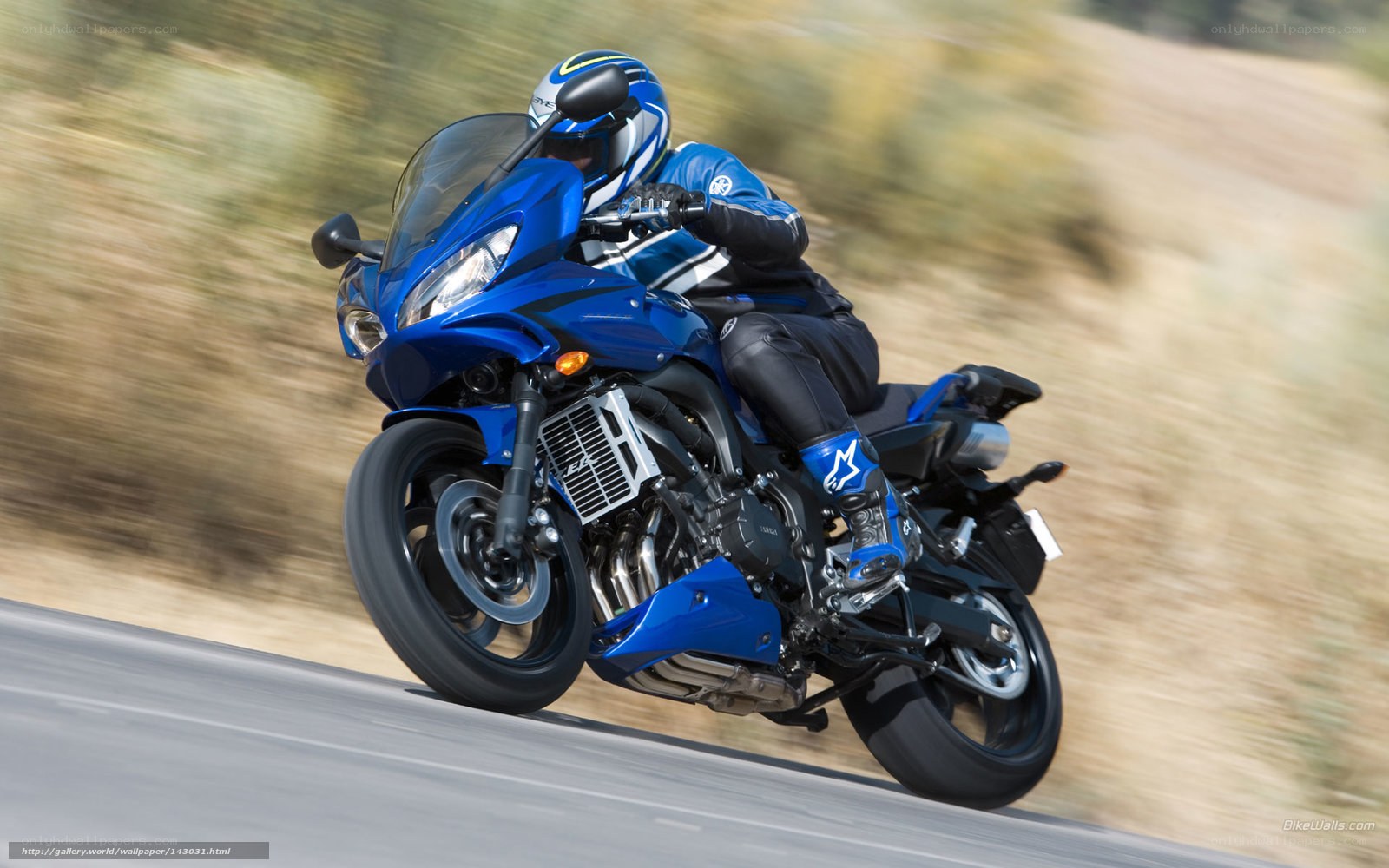Blue motorcycle in motion