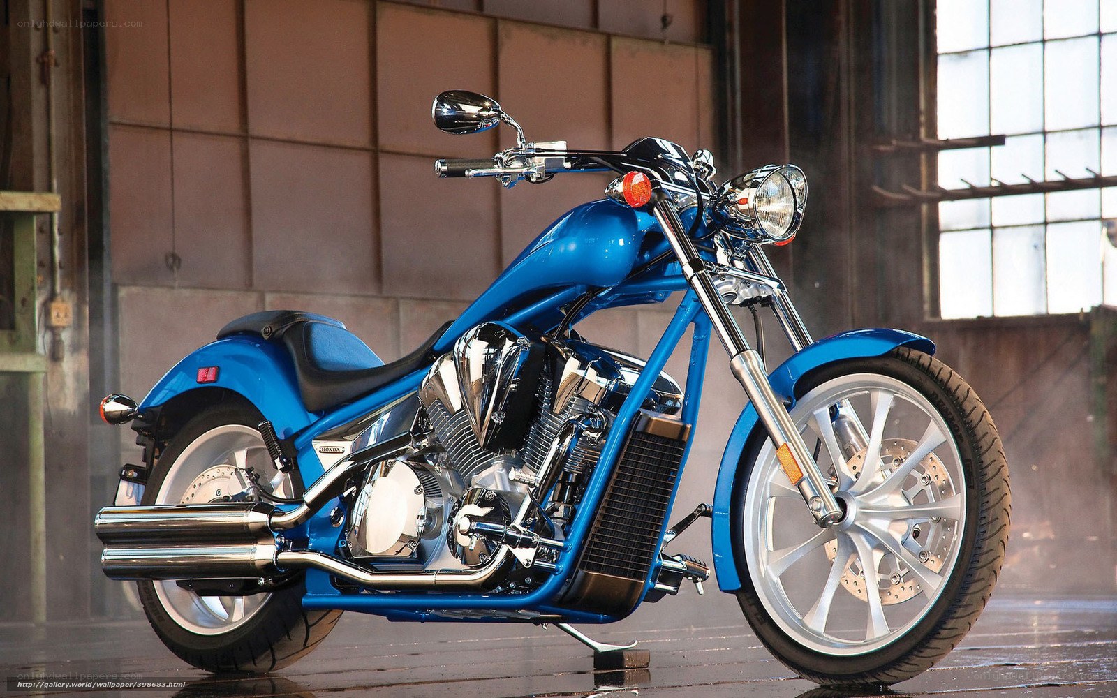 Blue motorcycle in warehouse