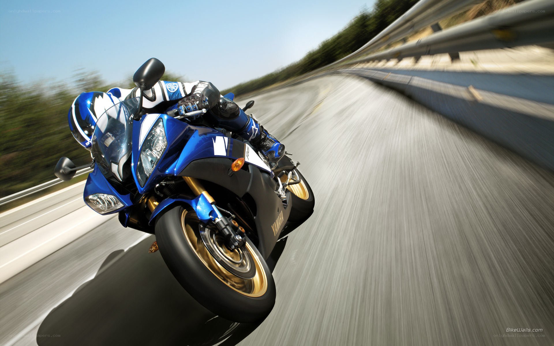blue motorcycle on a road