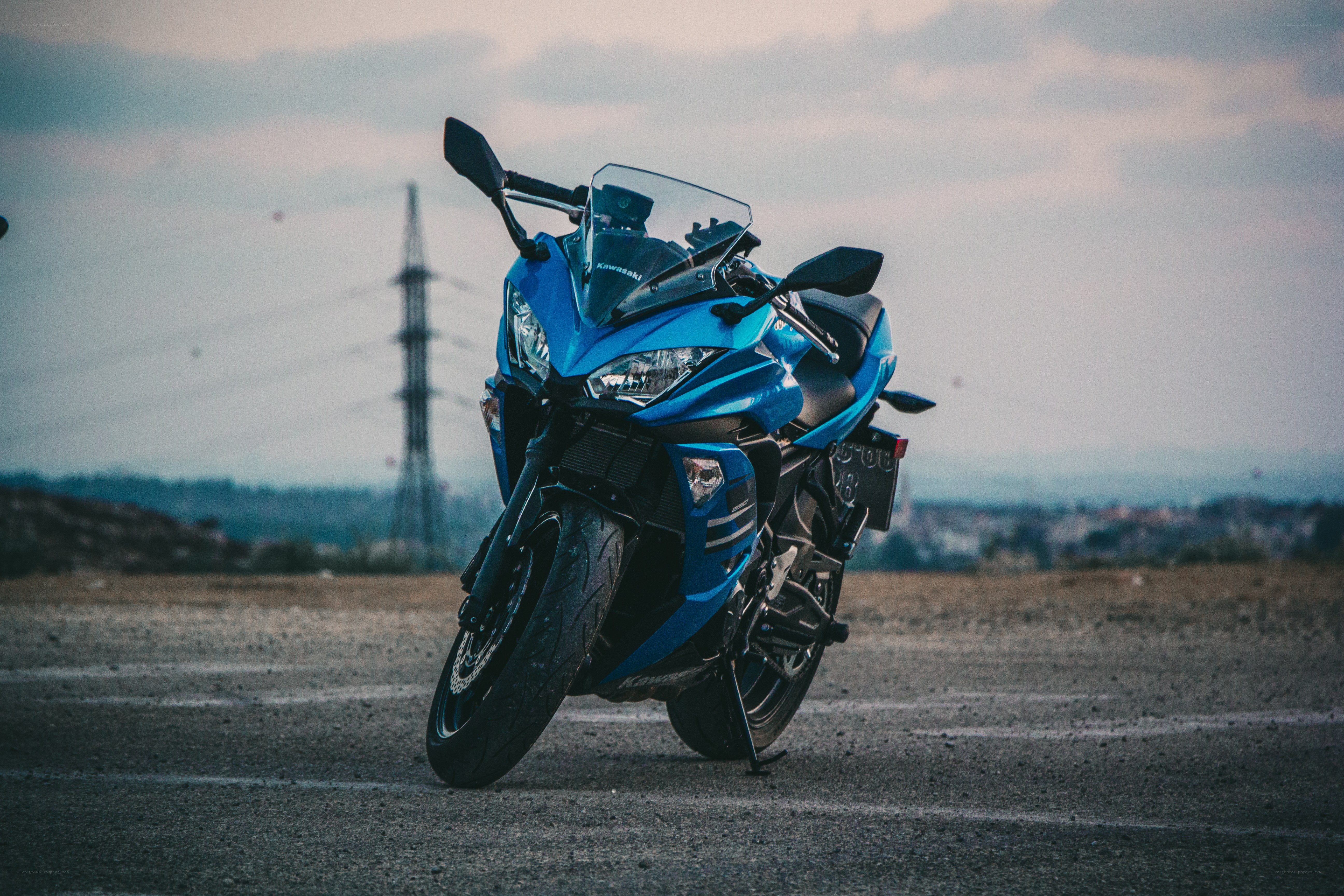 Blue motorcycle on asphalt