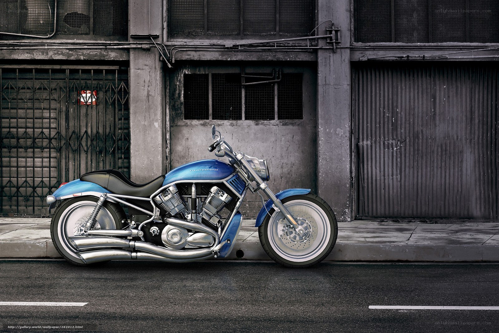 Blue motorcycle on city street