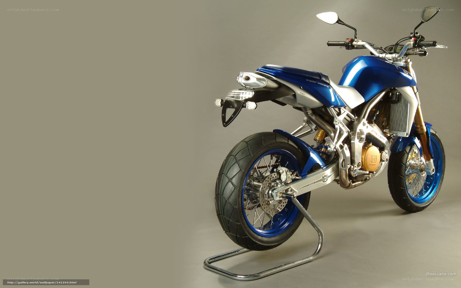 blue motorcycle on display