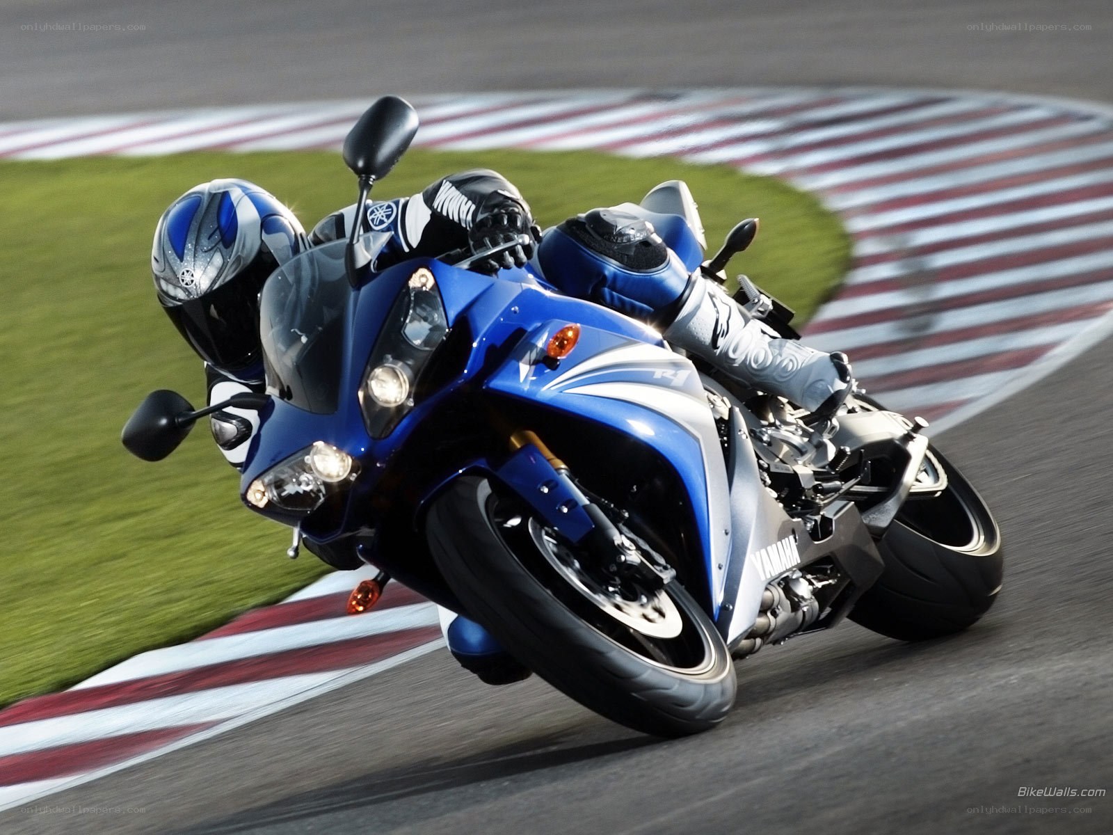 Blue motorcycle on racetrack