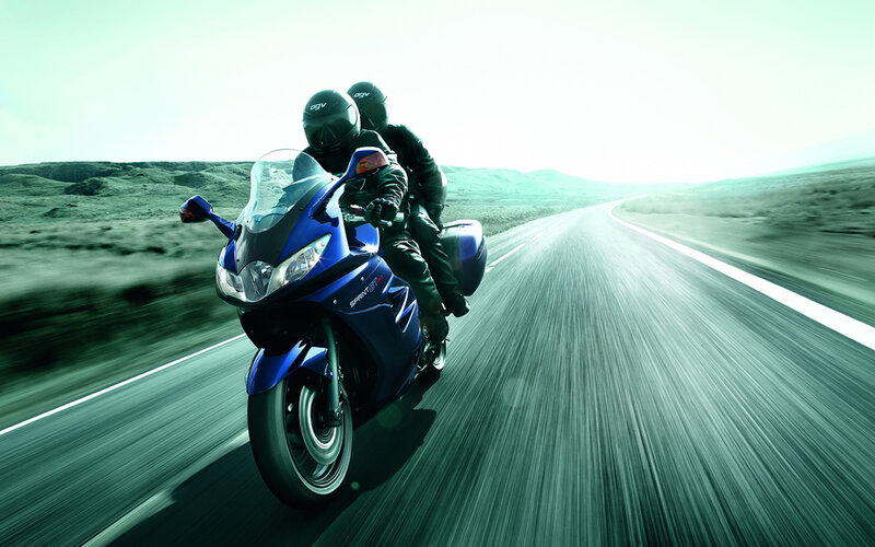 Blue Motorcycle on Road — Dynamic, Afternoon