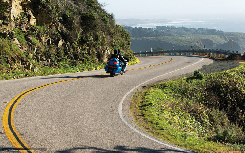 Blue Motorcycle on Road — Green