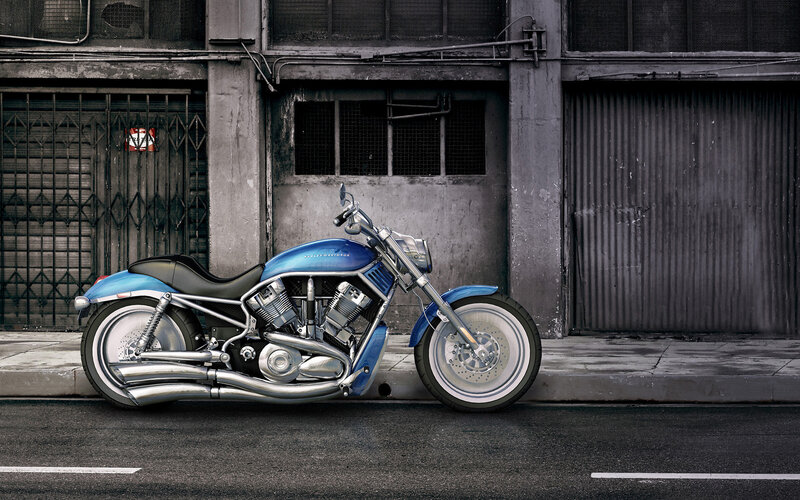 Blue Motorcycle on Street