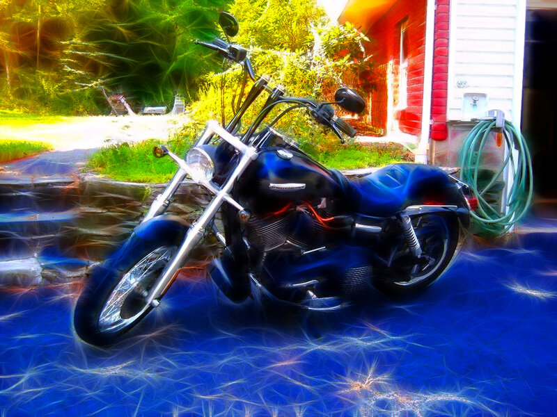 Blue Motorcycle Parked — Dramatic
