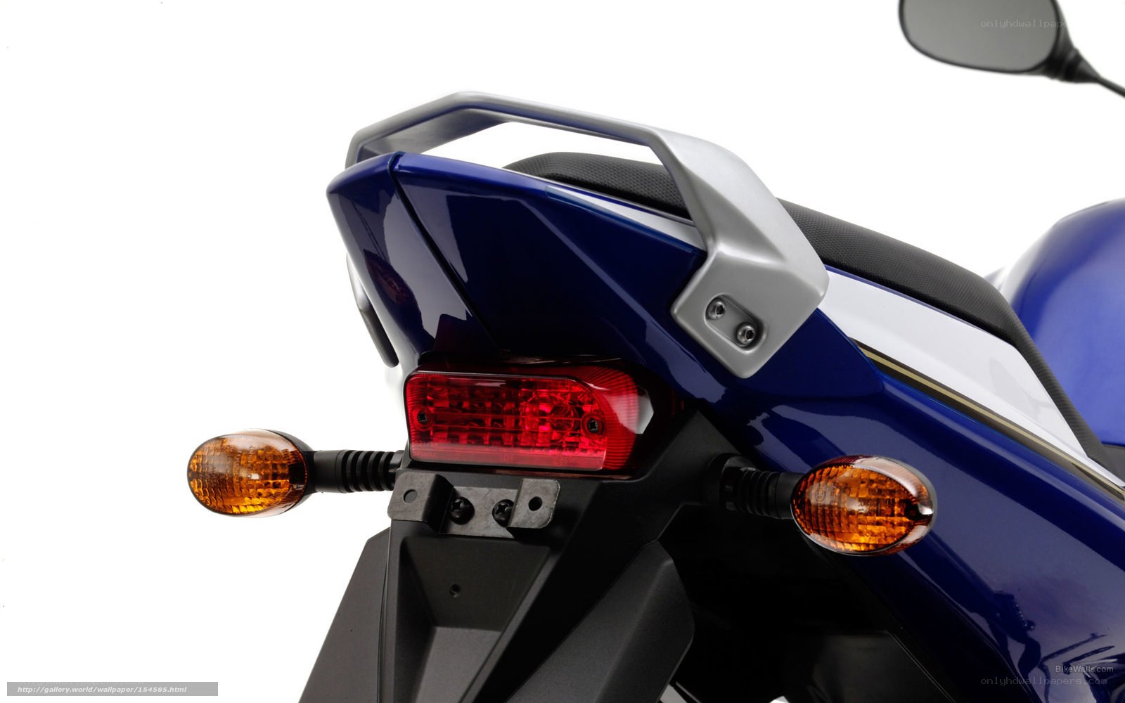 blue motorcycle rear view