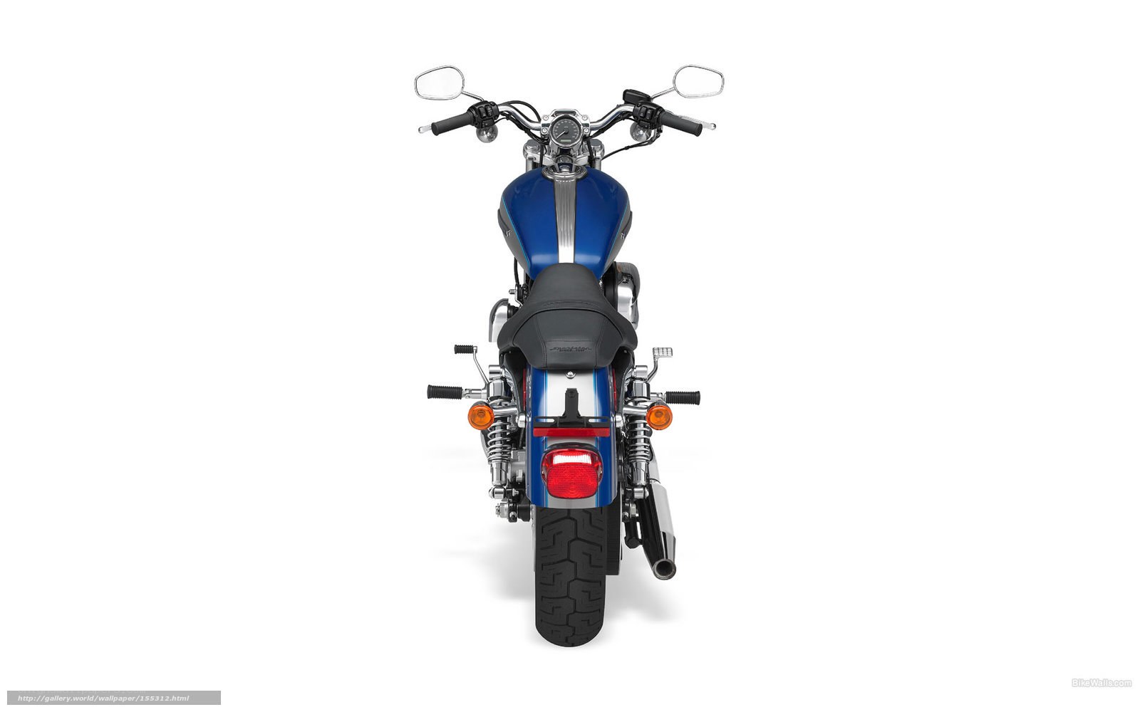 blue motorcycle rear view