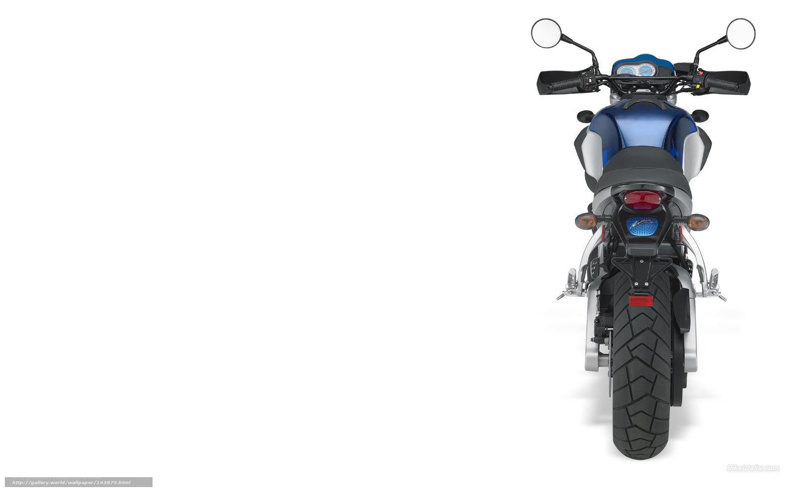 blue motorcycle rear view