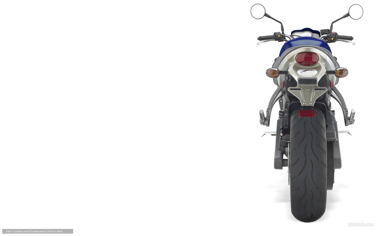 blue motorcycle rear view