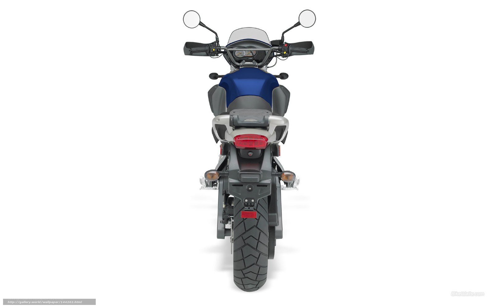 blue motorcycle rear view