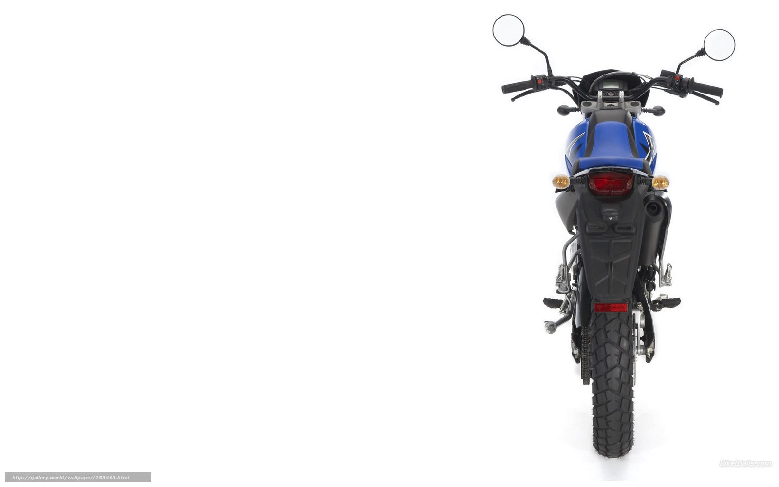 blue motorcycle rear view