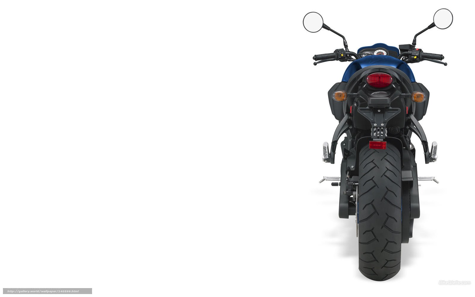 blue motorcycle rear view