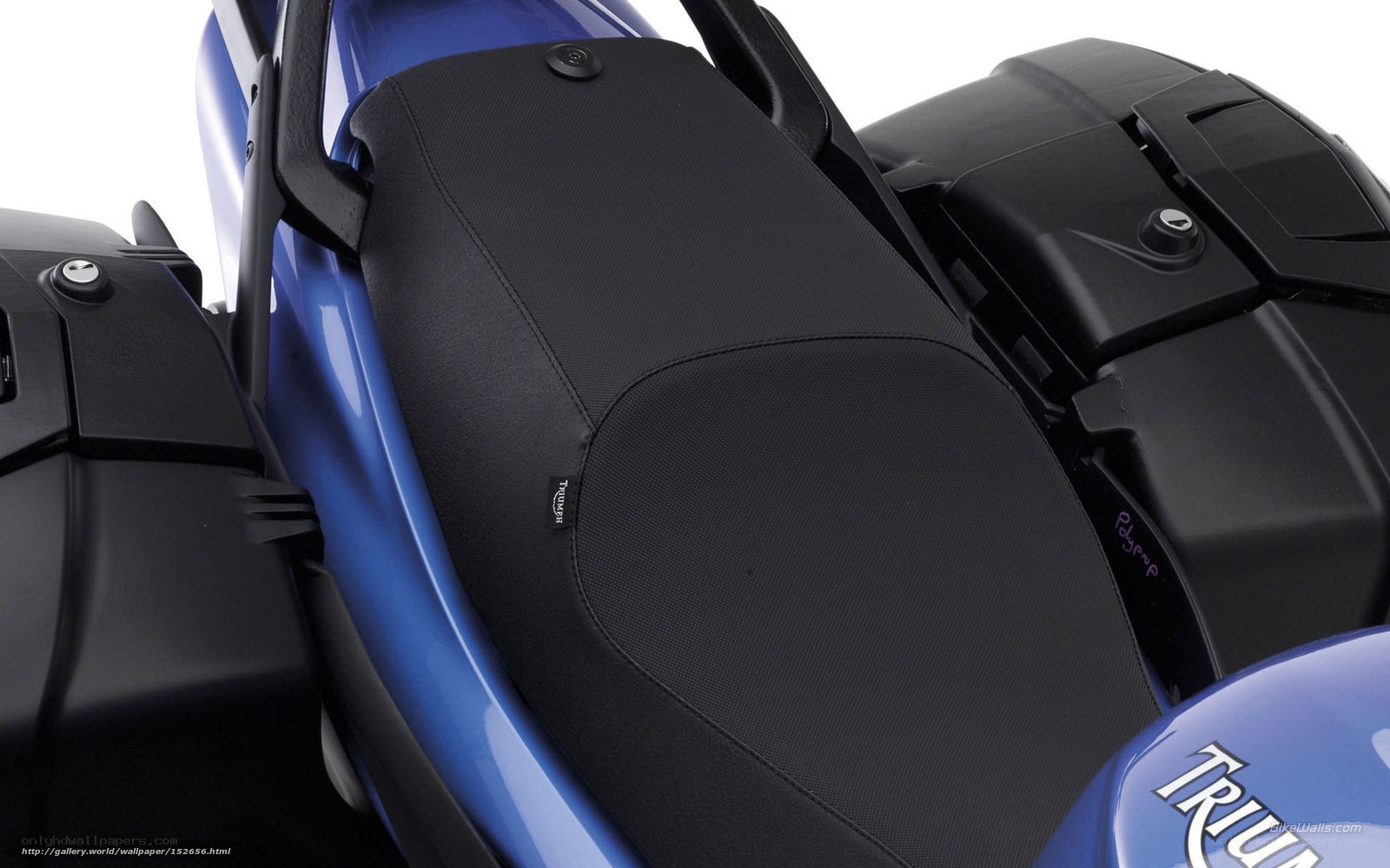 blue motorcycle seat close-up
