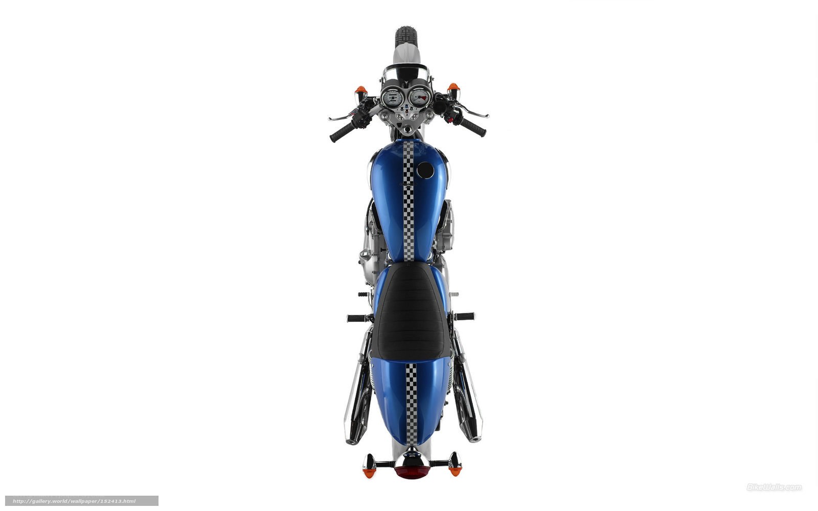 blue motorcycle with checkered stripes