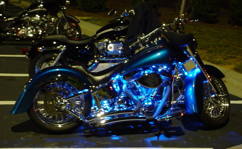 Blue Motorcycle with Lights