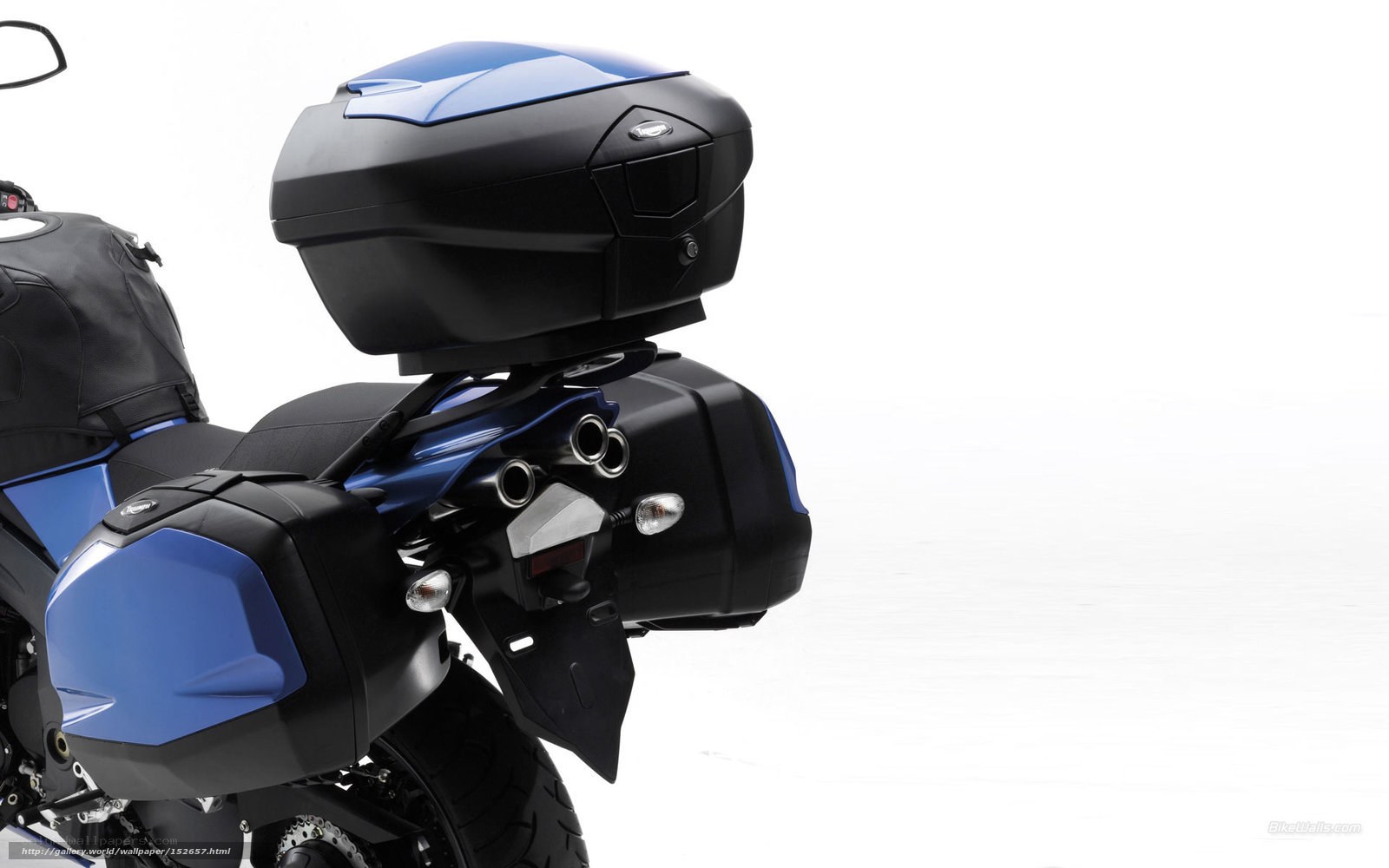 blue motorcycle with luggage