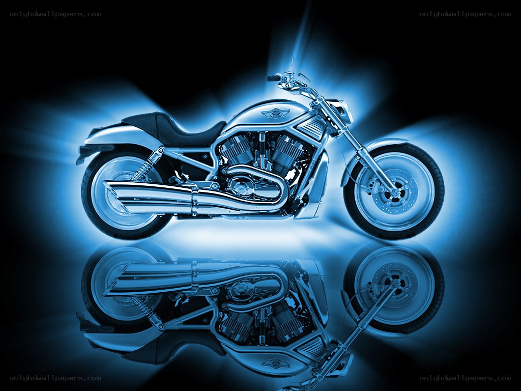 Blue motorcycle with reflection