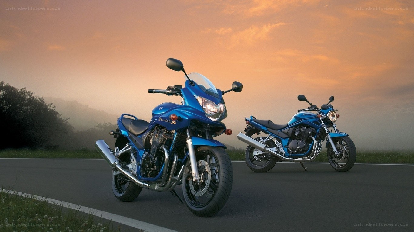Blue motorcycles on a road