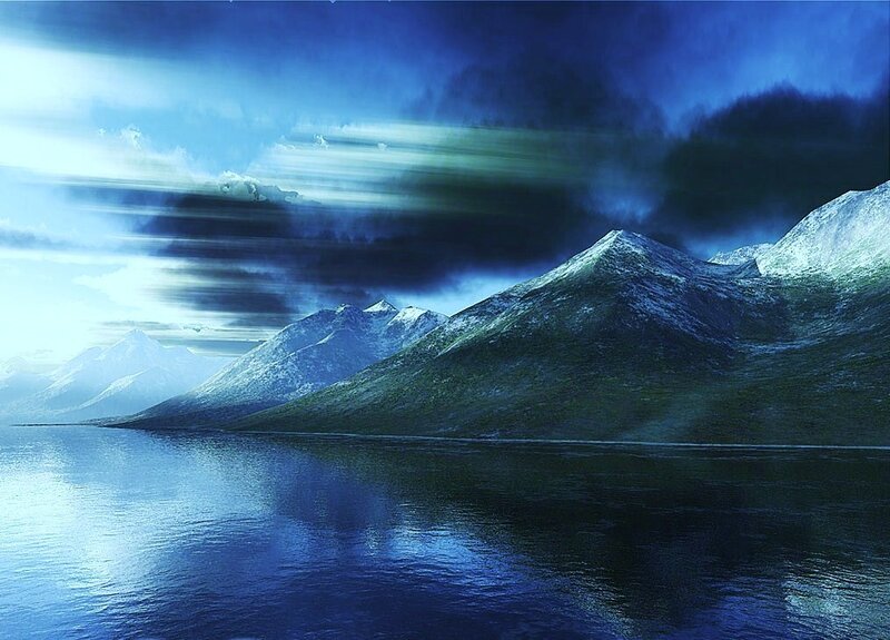 Blue mountain lake landscape