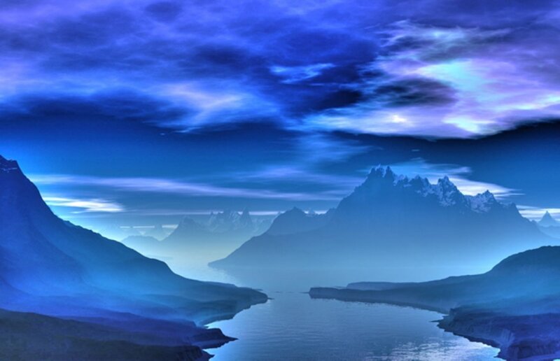 Blue mountain landscape at dusk