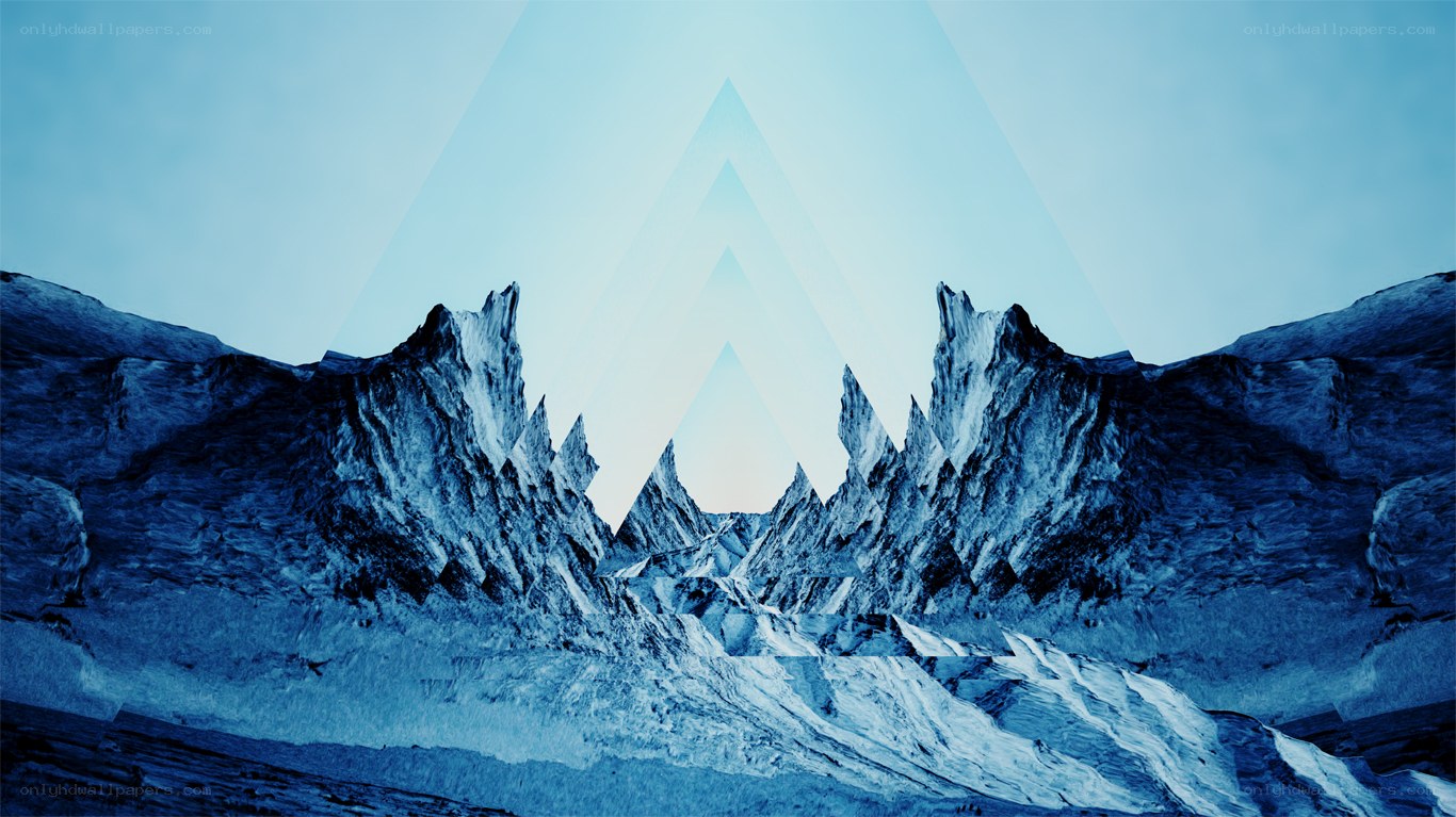 Blue mountain landscape with geometric overlay