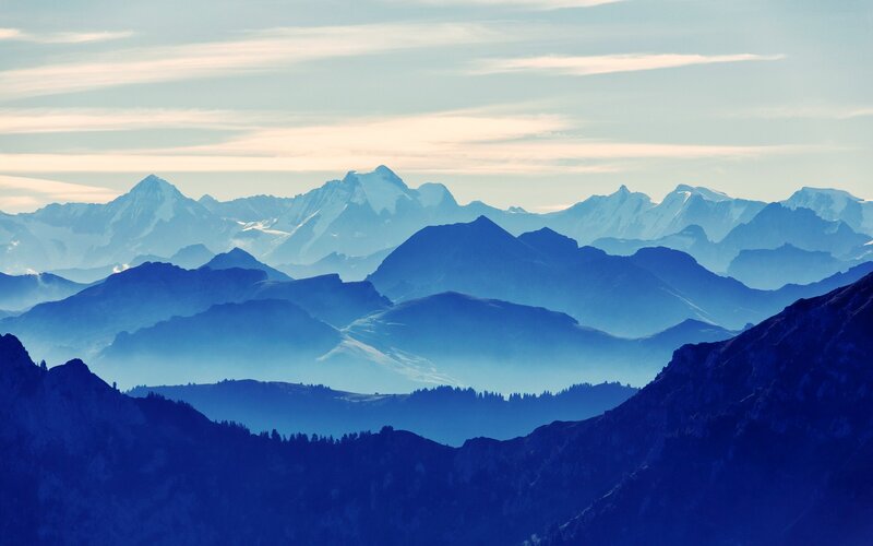 Blue mountain range landscape