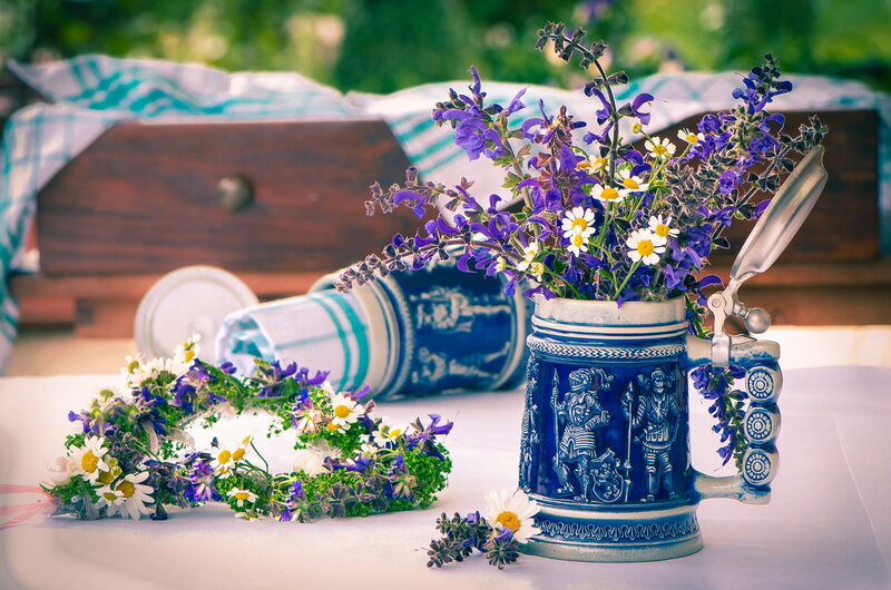 Blue Mug with Flowers