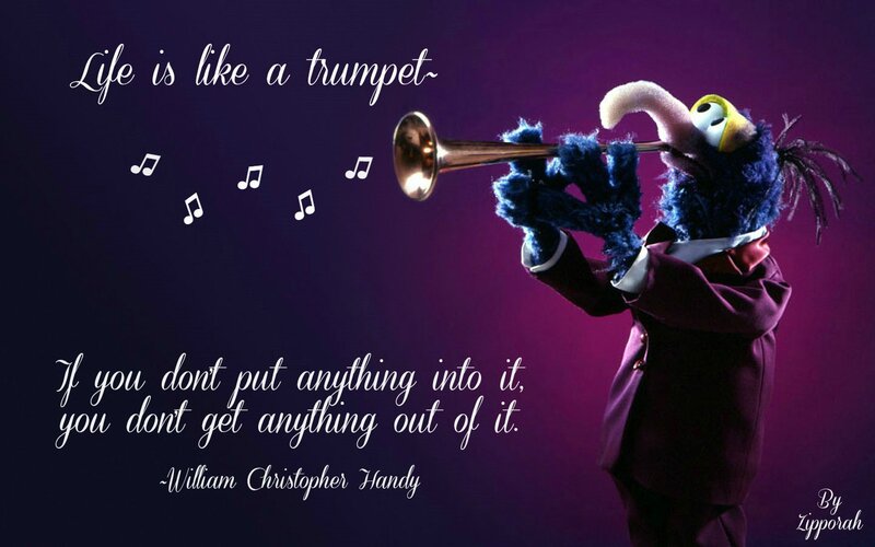 Blue Muppet Playing Trumpet — Purple