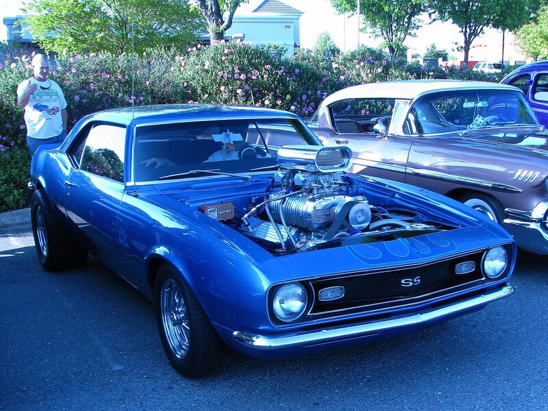 Blue muscle car at a show