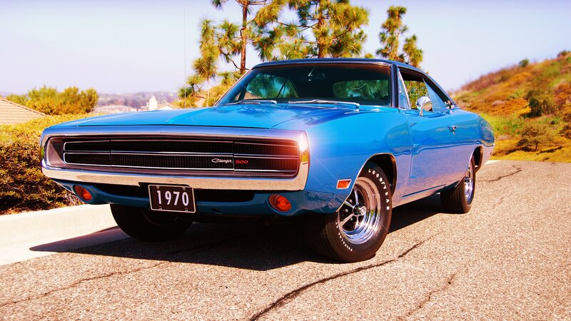 Blue Muscle Car — Bright, Afternoon