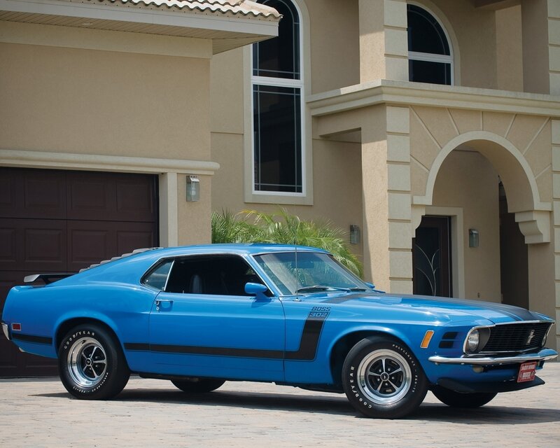 Blue Muscle Car — Calm, Afternoon, Photograph, House, Garage Door