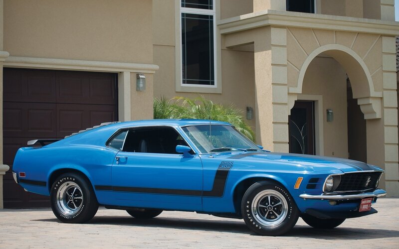 Blue Muscle Car — Calm, Afternoon, Photograph, House