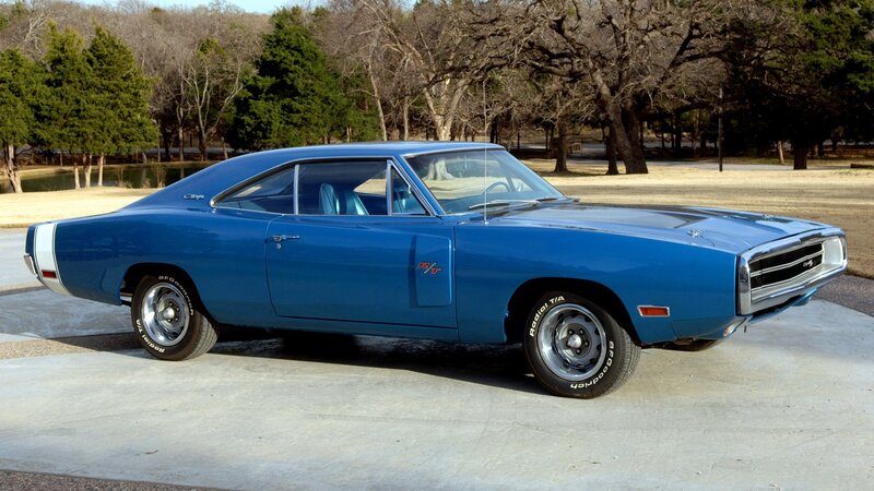 Blue Muscle Car — Calm, Afternoon, Photograph, Trees, Pond
