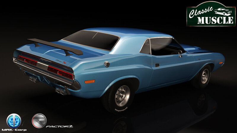 Blue Muscle Car — Dramatic, 3d Render, Logo