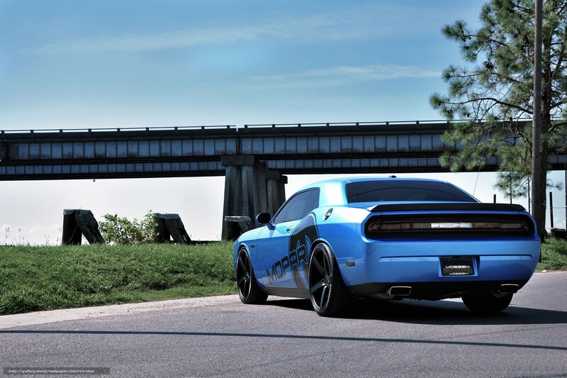 Blue Muscle Car — Dramatic, Afternoon, Photograph, Bridge