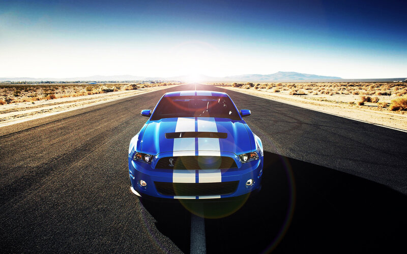 Blue Muscle Car — Dramatic, Afternoon, Photograph, Desert Road