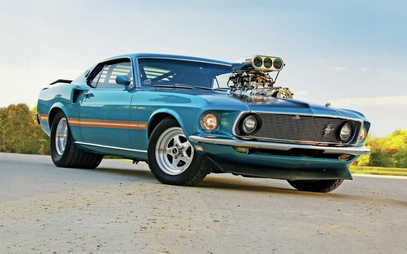 Blue Muscle Car — Dramatic, Afternoon, Photograph, Engine, Grille