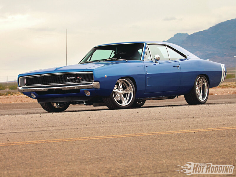 Blue Muscle Car — Dramatic, Afternoon, Photograph, Mountains