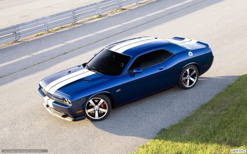 Blue Muscle Car — Dramatic, Afternoon, Photograph, Race Track, Guardrail