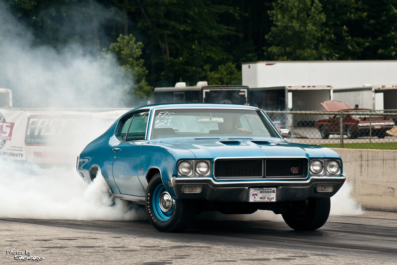 Blue Muscle Car — Dramatic, Afternoon, Photograph, Smoke