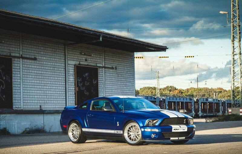 Blue Muscle Car — Dramatic, Afternoon, Photograph, Train Station