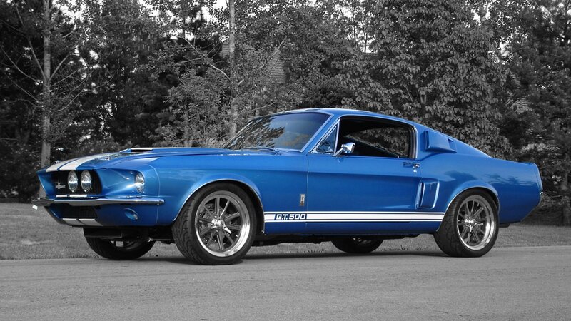 Blue Muscle Car — Dramatic, Afternoon, Photograph, Trees
