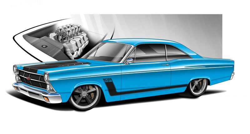 Blue Muscle Car — Dramatic, Illustration