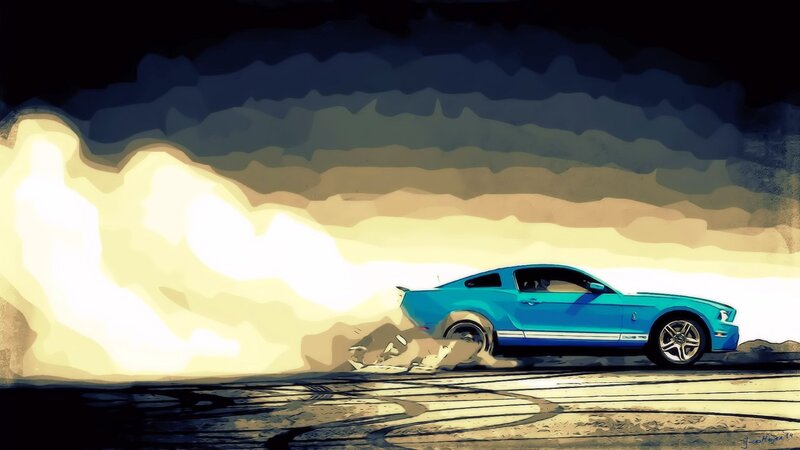 Blue Muscle Car — Dramatic, Night, Digital Art