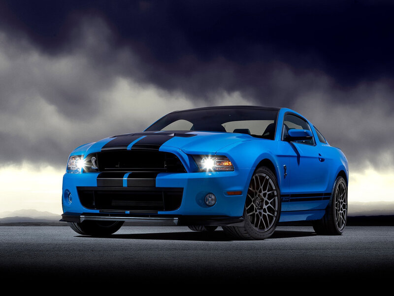 Blue Muscle Car — Dramatic, Night, Photograph, Clouds, Road