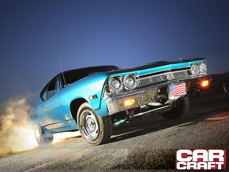 Blue Muscle Car — Dramatic, Night, Photograph, Smoke